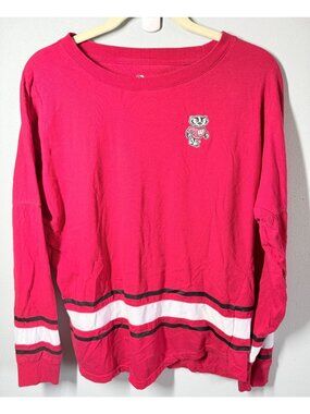 Colosseum Wisconsin Badgers Womens Medium Red Long Sleeve T-Shirt Logo Stripe